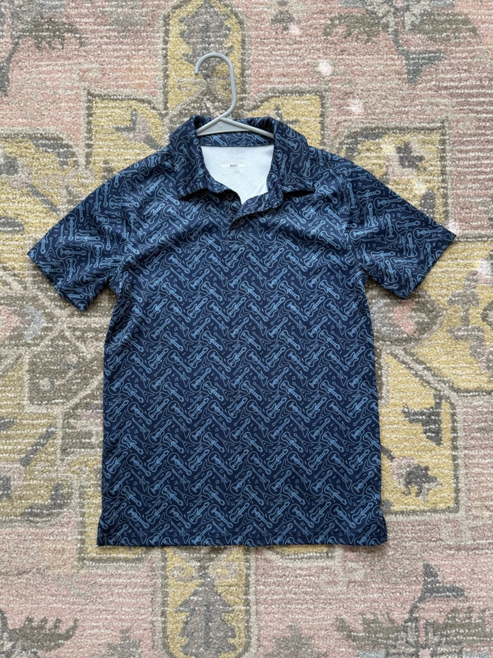BCG Boys Golf Blue Guitars Print Polo Shirt • Size M 10-12